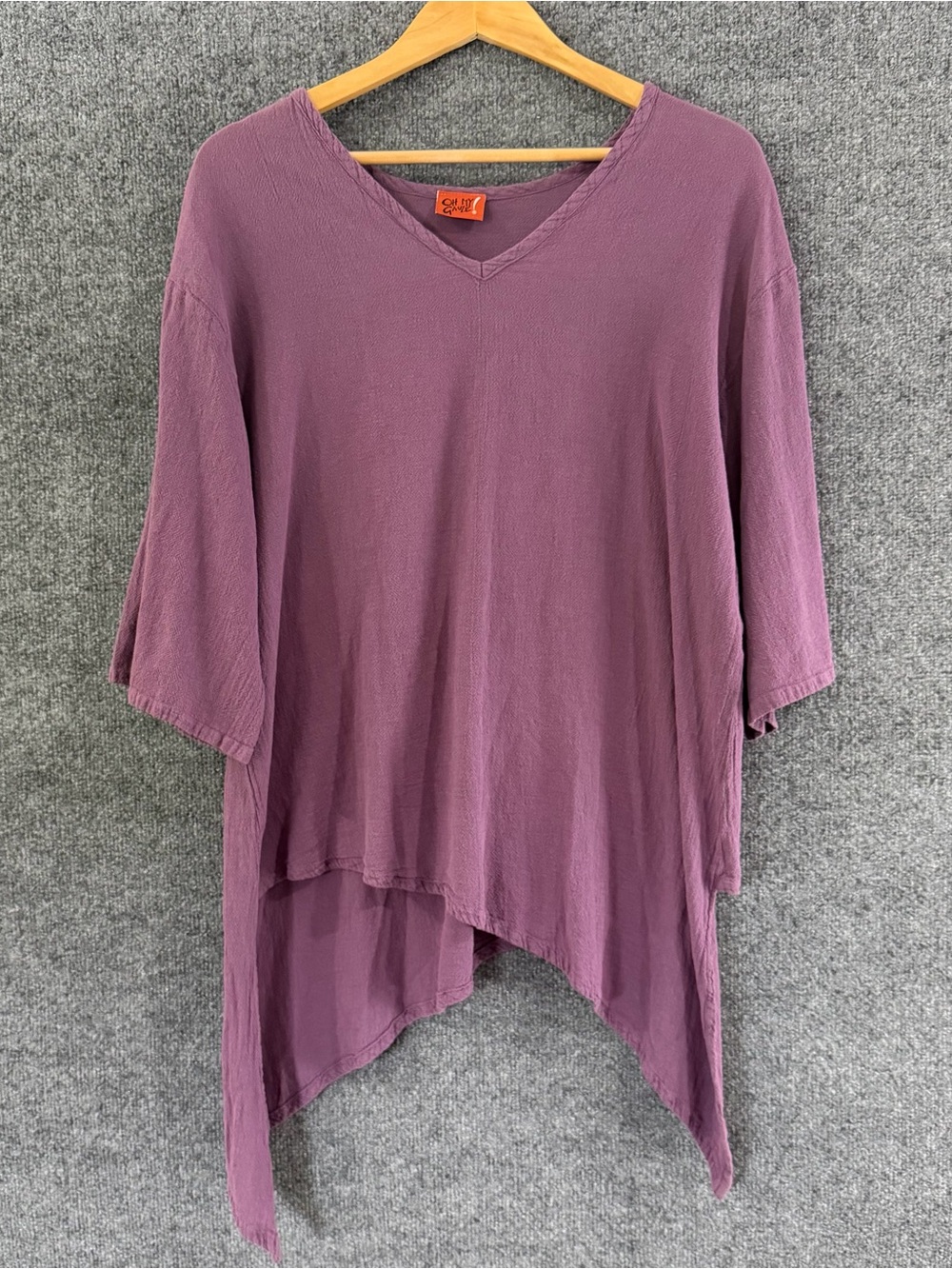 Oh My Gauze!  Womens Purple Tunic Top Size 2 Large 3/4 Sleeve Asymmetrical Artsy
